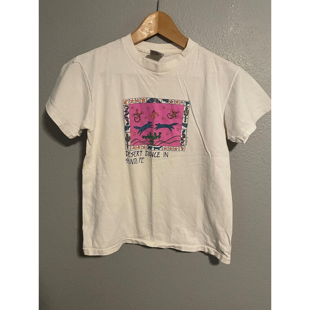 Vintage Oneita Shirt Youth 14-16 White Desert Dance Santa Fe Graphic 90s READ